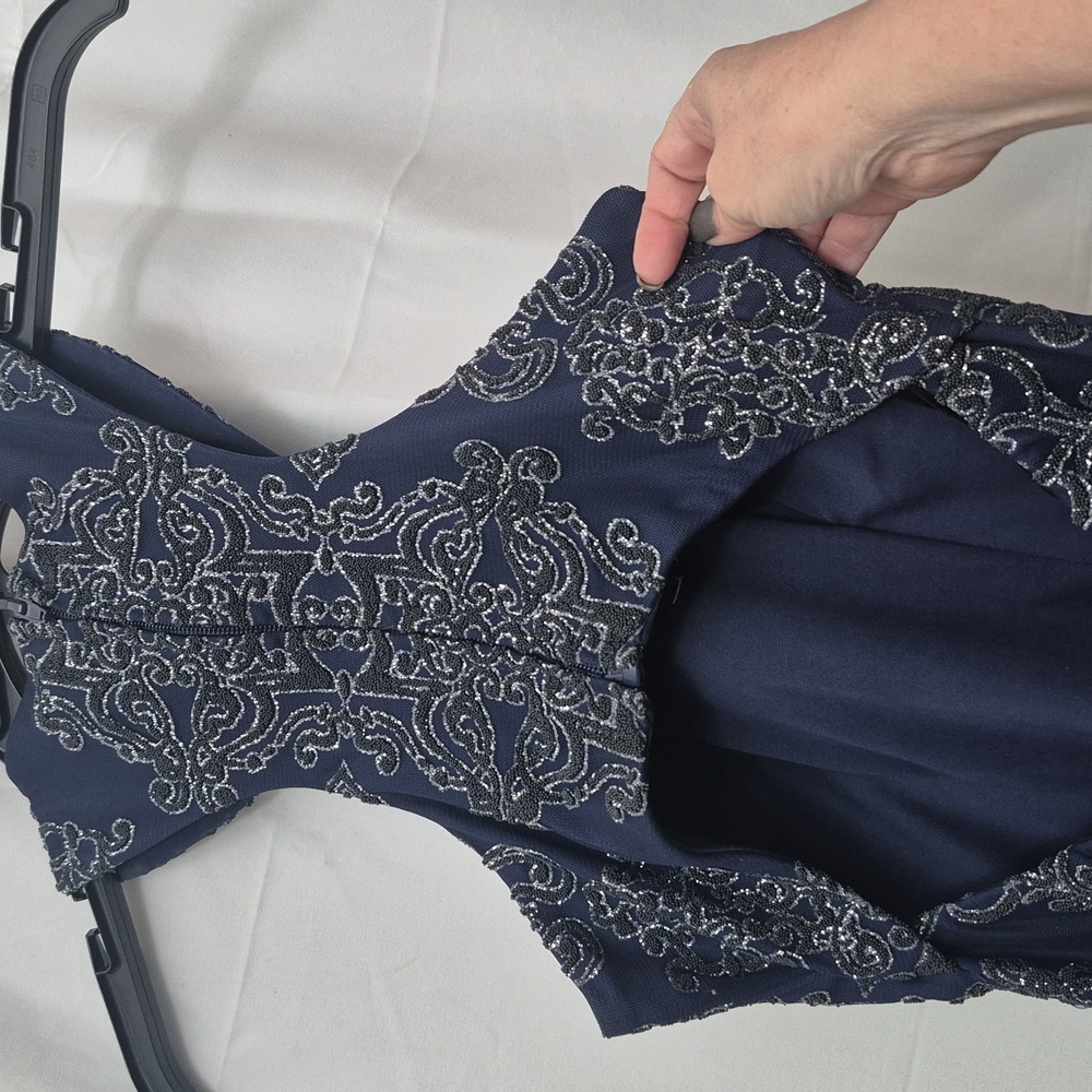 Xtraordinary Navy Blue Embroidered Prom Dress - Picture 4 of 7